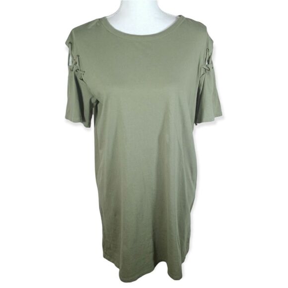 FOREVER 21 ARMY GREEN CRISSCROSS SLEEVE DRESS SZ.M EUC - Picture 1 of 6